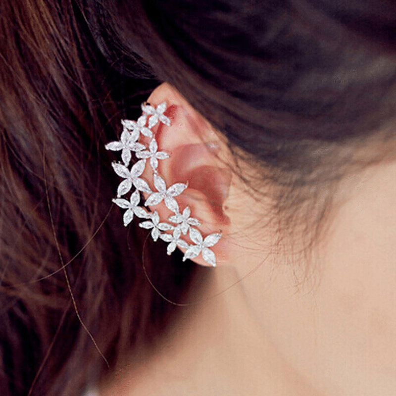 ZAKOL Brand Luxury Cubic Zircon Flower Ear Cuff Stud Earrings For Women Trendy White Gold Color Leaf Jewelry Wholesale FSEP530