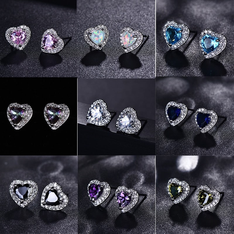 Small White Gold-Filled ‘Opal Heart’ Stud Earrings | 20 Colors
