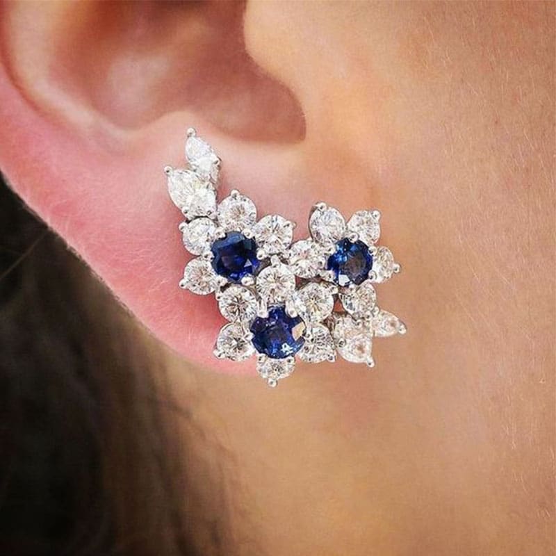 Huitan Gorgeous Women's Earrings with Blue/White Round CZ Luxury Female Earrings for Wedding Engagement Party Brilliant Jewelry