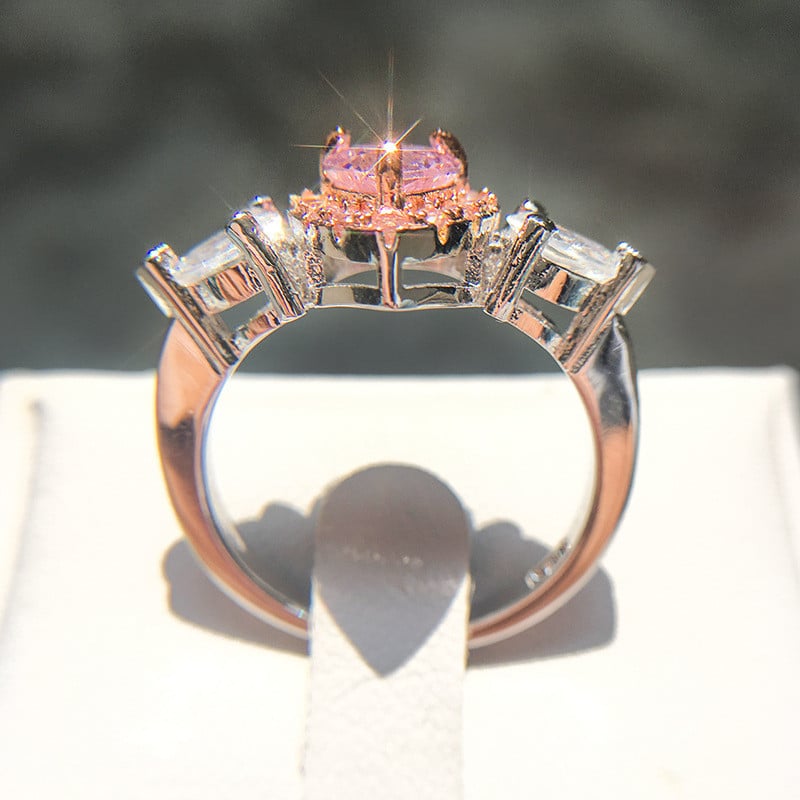 Silver Pink Heart Ring