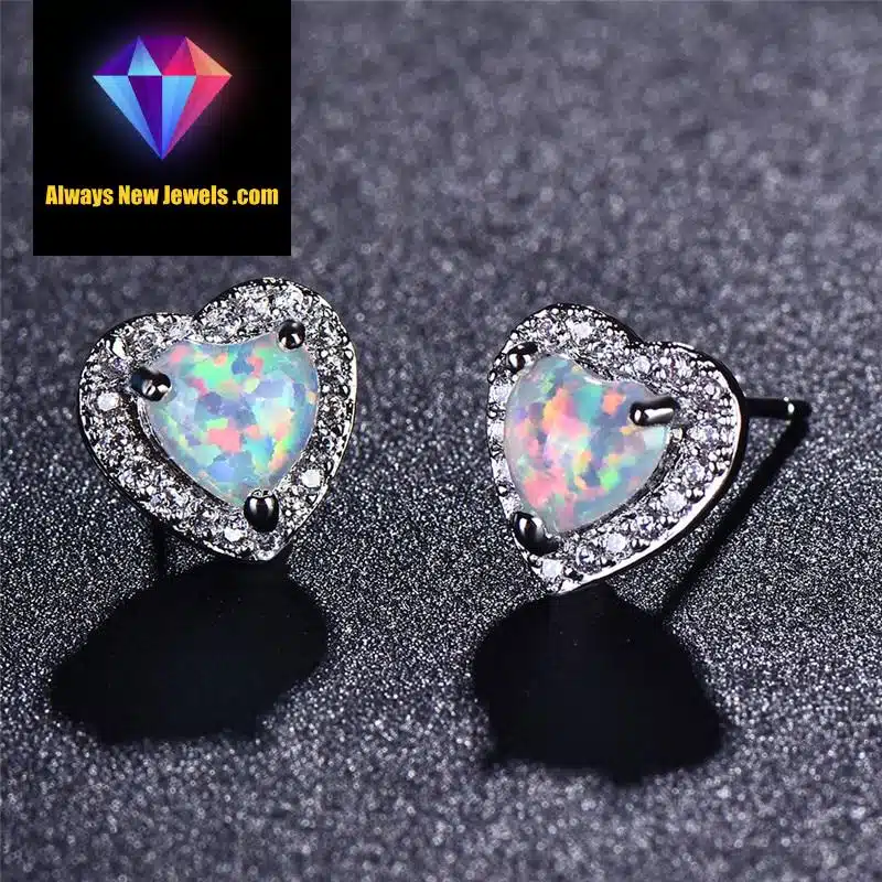 Small White Gold-Filled ‘Opal Heart’ Stud Earrings | 20 Colors