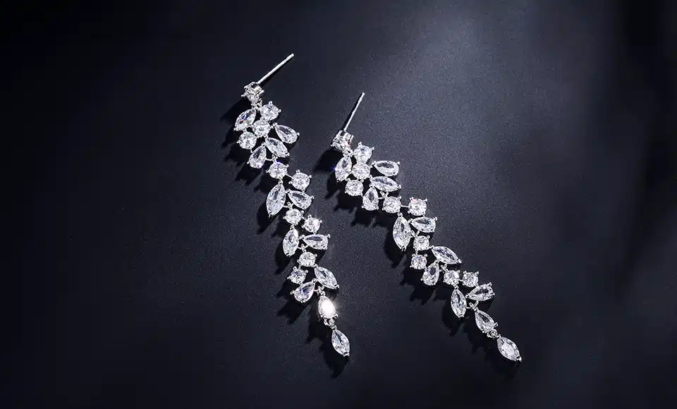 ZAKOL Newest CZ Zirconia Crystal Leaf Long Drop Earrings for Elegant Women Bridal Wedding Jewelry Accessories Gift FSEP2232