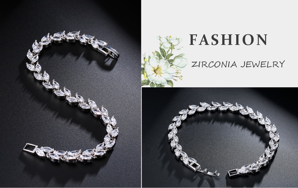 ZAKOL Trendy Charm Marquise Cut Cubic Zirconia Bracelets For Women 3A Quality CZ Leaf Bridal Wedding Party Jewelry Gift FSBP061