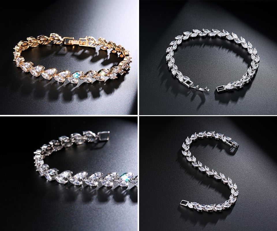 ZAKOL Trendy Charm Marquise Cut Cubic Zirconia Bracelets For Women 3A Quality CZ Leaf Bridal Wedding Party Jewelry Gift FSBP061