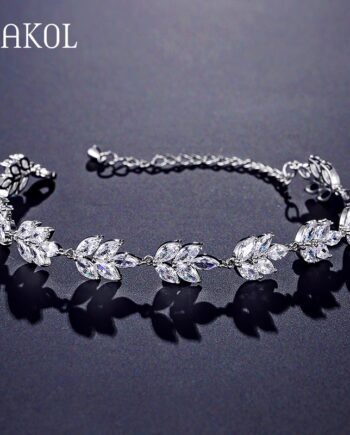 Marquise Cut Cubic Zirconia Crystal Leaves Bracelet - White G