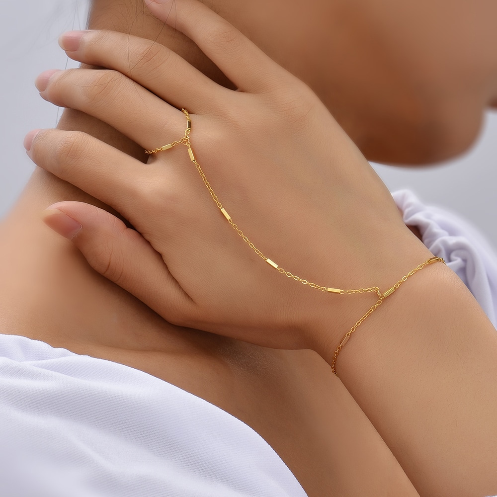 Creative Butterfly Link Chain Bracelet Connected Finger Ring Bangle Bracelets for Women Linked Hand Harness Couple Jewelry Gifts