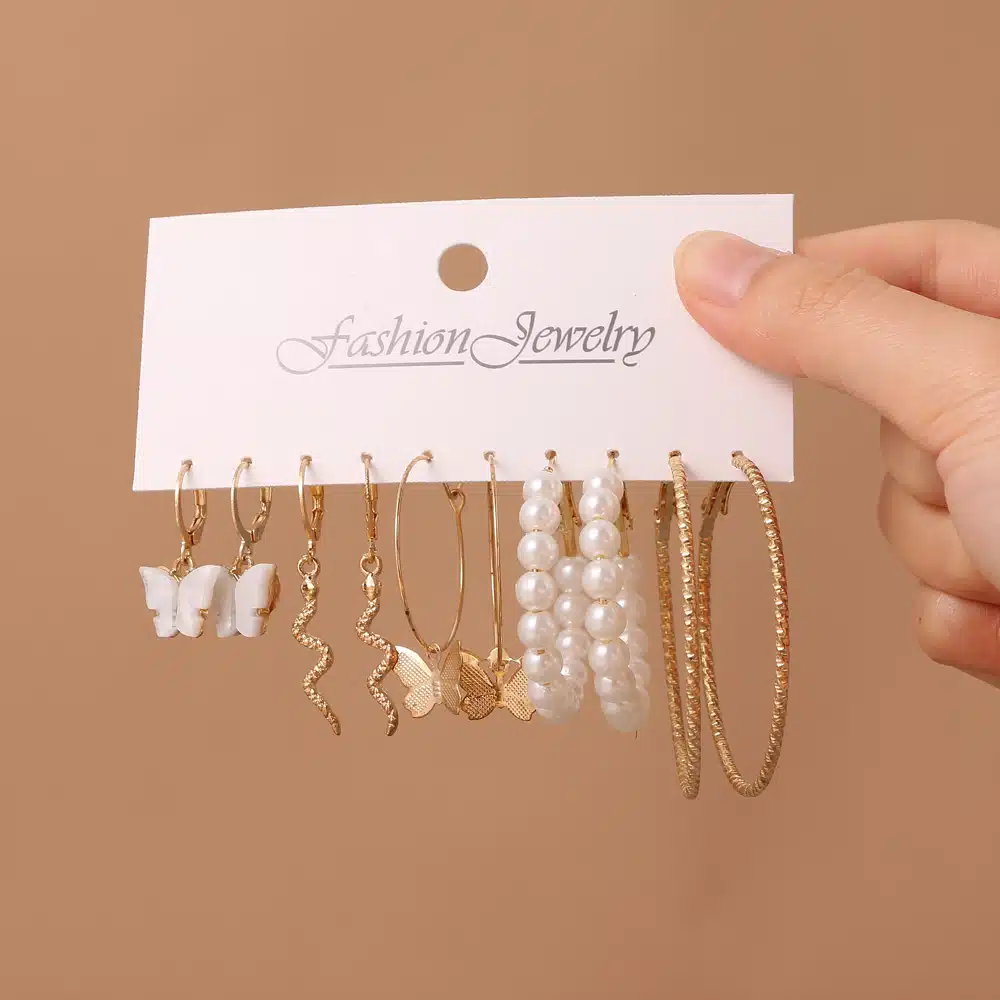 EN Woman Fashion Silver Color Butterfly Drop Earrings 2021 Trend New For Women Snake Pearl Hanging Earrings Set Jewelry Gifts