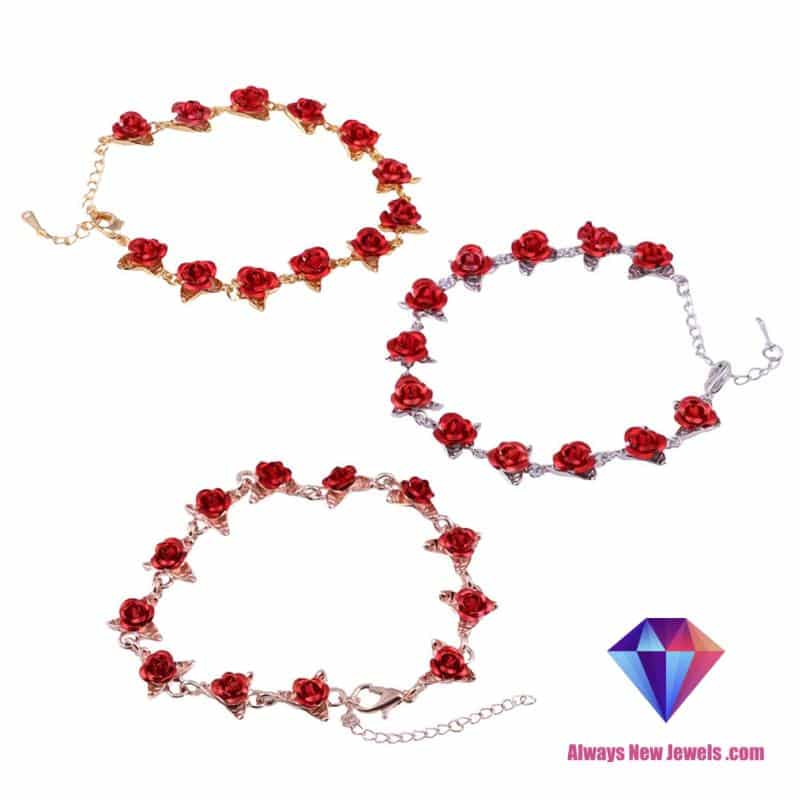 22cm Rose Gold Color Link Chain Romantic Bracelet Red Enamel Rose Jewelry Valentine Gift For Lover Women's Hand Bracelet браслет