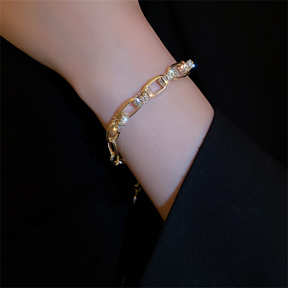 Luxury Adjustable Crystal Tennis Bracelet For Women Heavy Metal Double Chain Couple Bling AAA Cubic Zirconia Fine Jewelry Gift