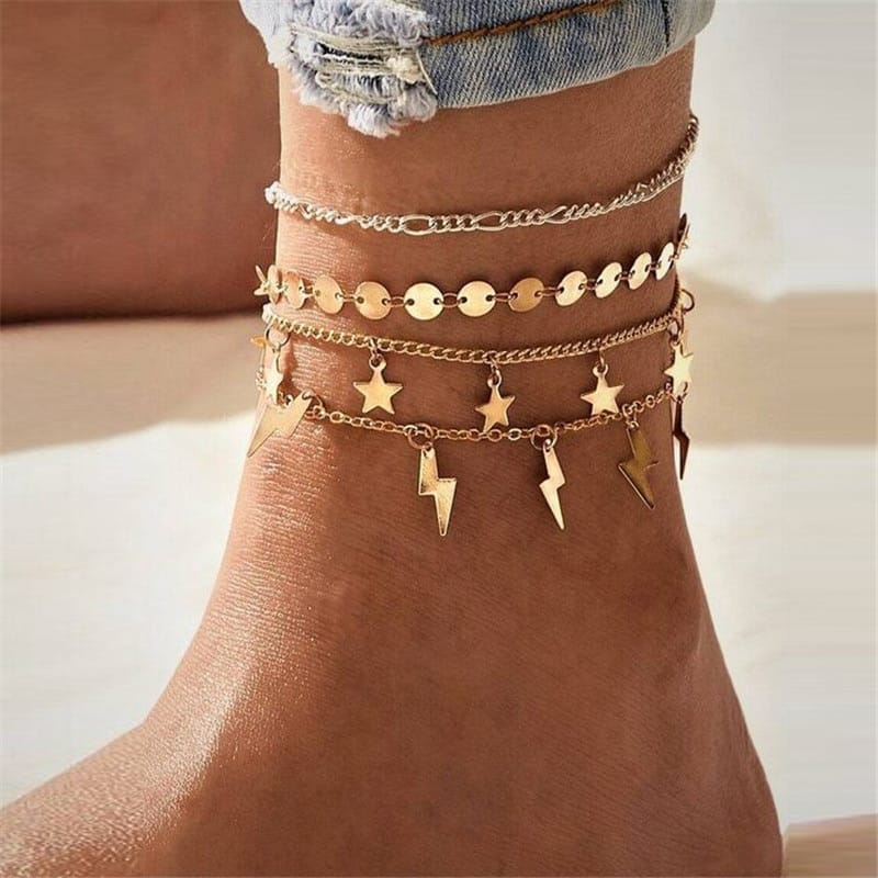 Ankle Bracelet Gold Color Chain 2022 Jewelry Boho Beads Key Butterfly Charm Anklet Set For Women Accessories