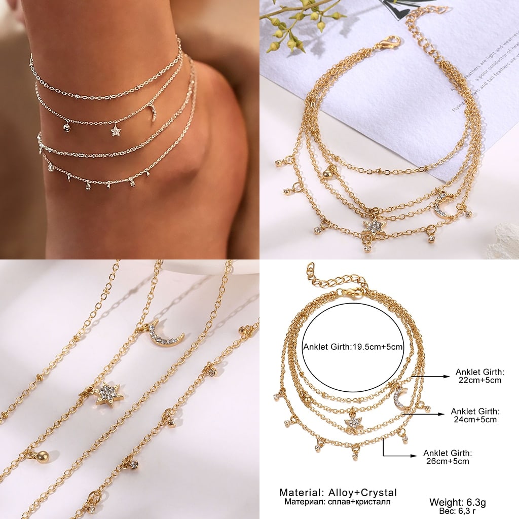 New Arrival 2022. 3 & 4 Levels Chain Ankle Bracelet For Spring, Summer, Fall & Winter Georges Ankle Brass