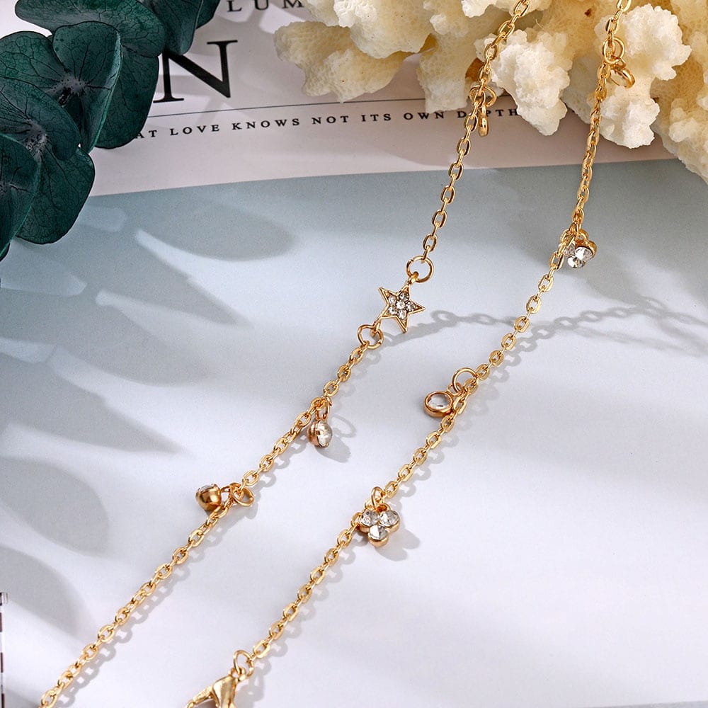 New Arrival 2022. 3 & 4 Levels Chain Ankle Bracelet For Spring, Summer, Fall & Winter Georges Ankle Brass