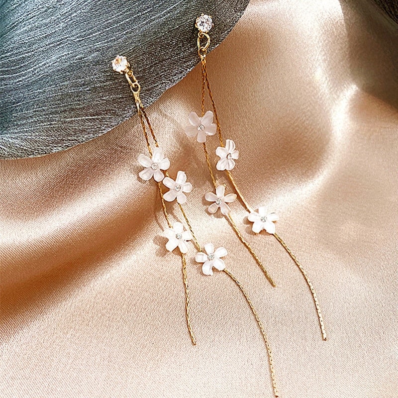 Lovely Flower Drop Rose Petal Earrings for Women Red White Long Tassel Dangle Hanging Earrings Weddings PGift (Copy)
