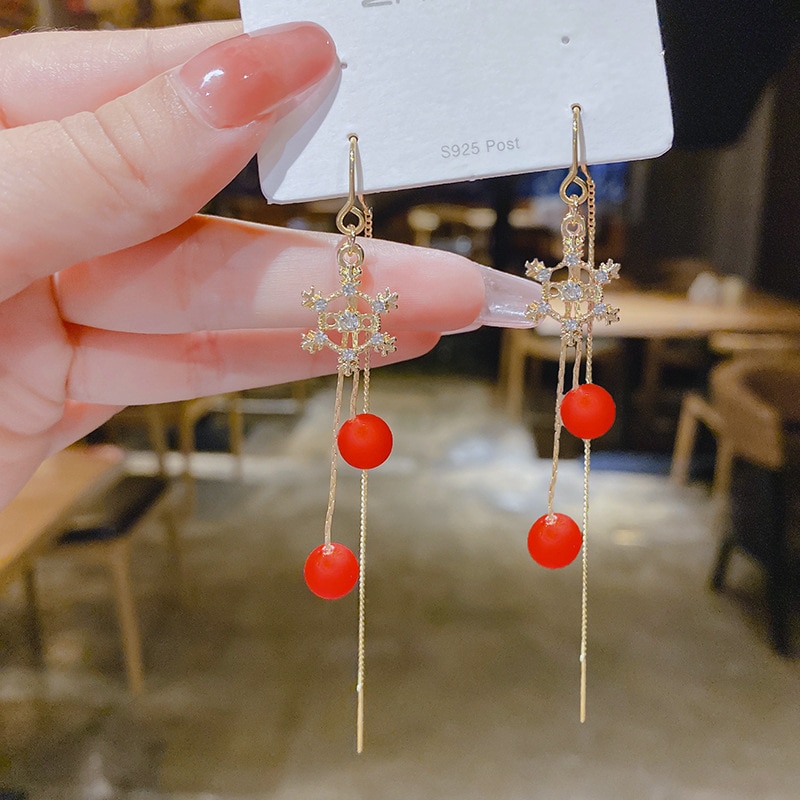 Lovely Flower Drop Rose Petal Earrings for Women Red White Long Tassel Dangle Hanging Earrings Weddings PGift (Copy)