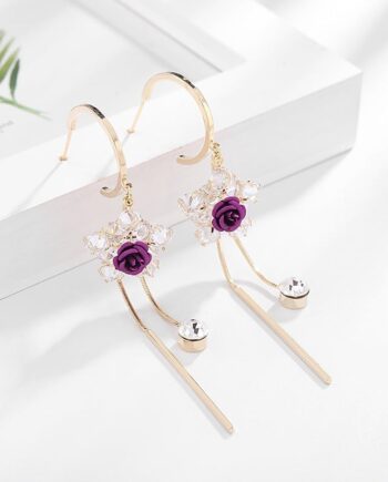 Purple or Red Crystal Rose Drop Earrings - 787-9