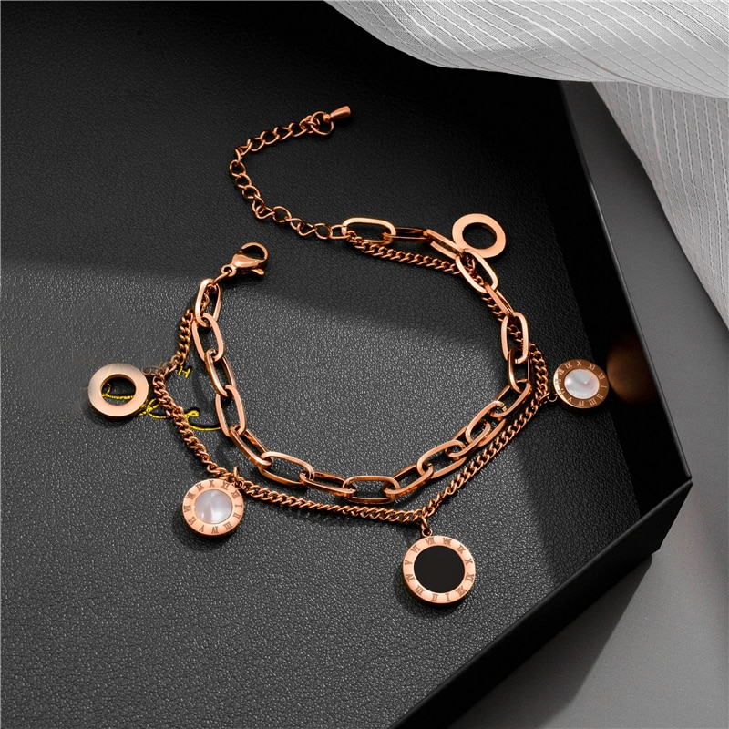 Luxury Famous Brand Jewelry Rose Gold Stainless Steel Roman Numerals Bracelets & Bangles Female Charm Popular Bracelet for Women