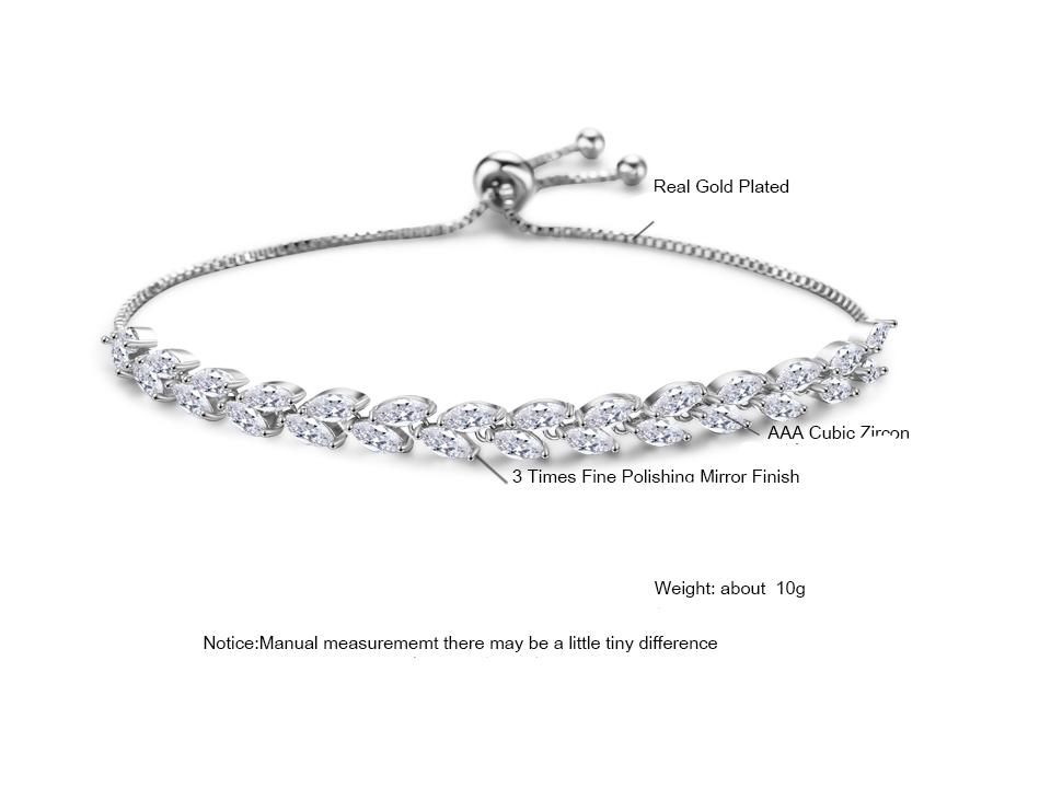 ZAKOL Trendy Bride Jewelry Clear CZ Crystal Leaf Charm Cubic Zirconia Adjustable Chain Bracelets For Women FSBP2041