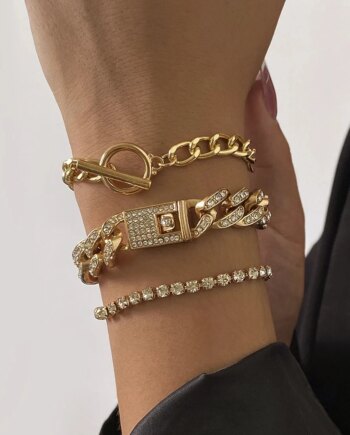 Crystal Link Chain Bracelet Set | 2 to 5 Bracelets - Gold Set 6