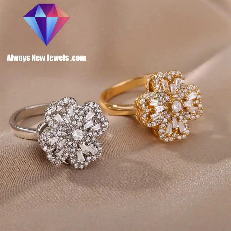 Four Clover Rotating Anxiety Rings for Women Gold Color Adjustable Stainless Steel Wedding Ring Aesthetic Jewelry Gift anillos