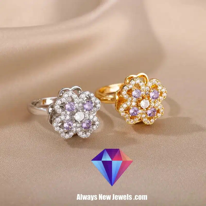 Four Clover Rotating Anxiety Rings for Women Gold Color Adjustable Stainless Steel Wedding Ring Aesthetic Jewelry Gift anillos