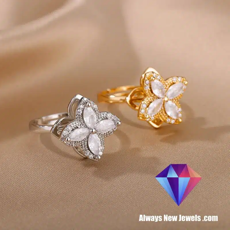 Four Clover Rotating Anxiety Rings for Women Gold Color Adjustable Stainless Steel Wedding Ring Aesthetic Jewelry Gift anillos