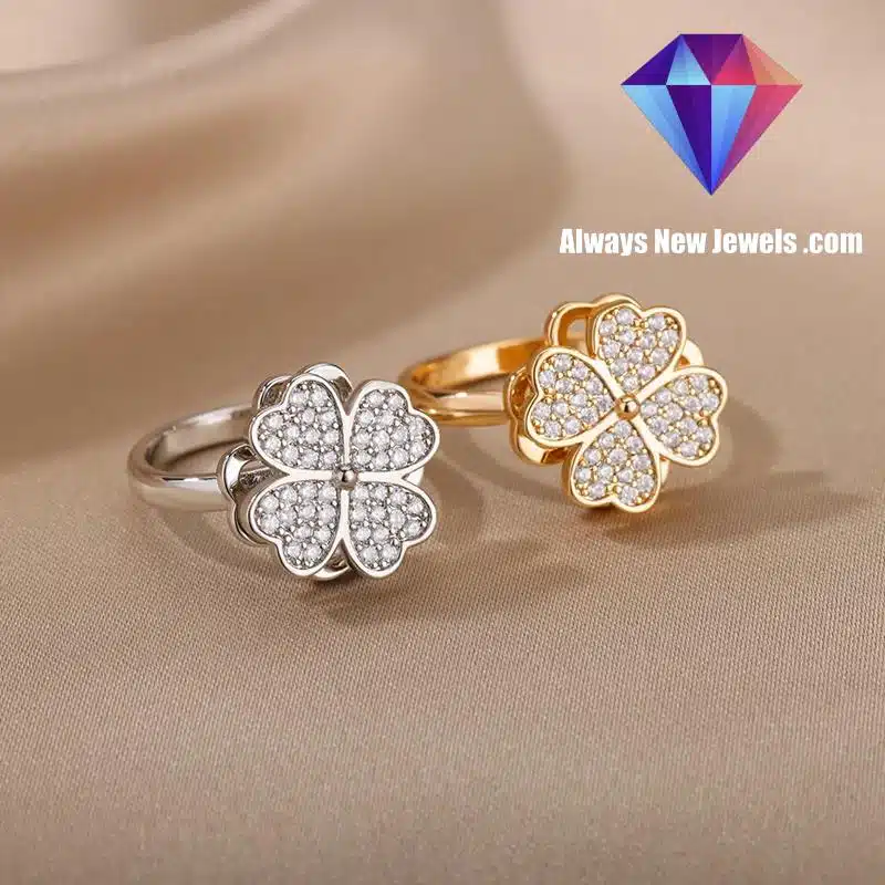 Four Clover Rotating Anxiety Rings for Women Gold Color Adjustable Stainless Steel Wedding Ring Aesthetic Jewelry Gift anillos